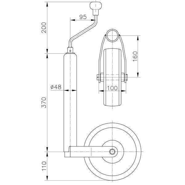 Deichsellaufrad 215 x 70 mm Kunststoff, Kunststoffelge