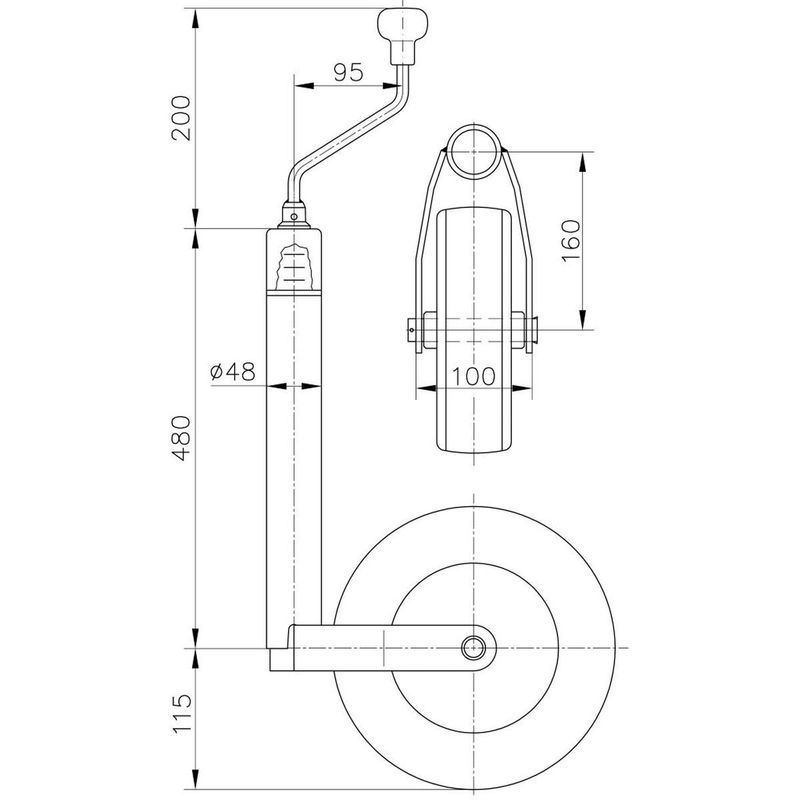 Deichselrad mit Stützlast Softrad Metall 225 x 70 mm