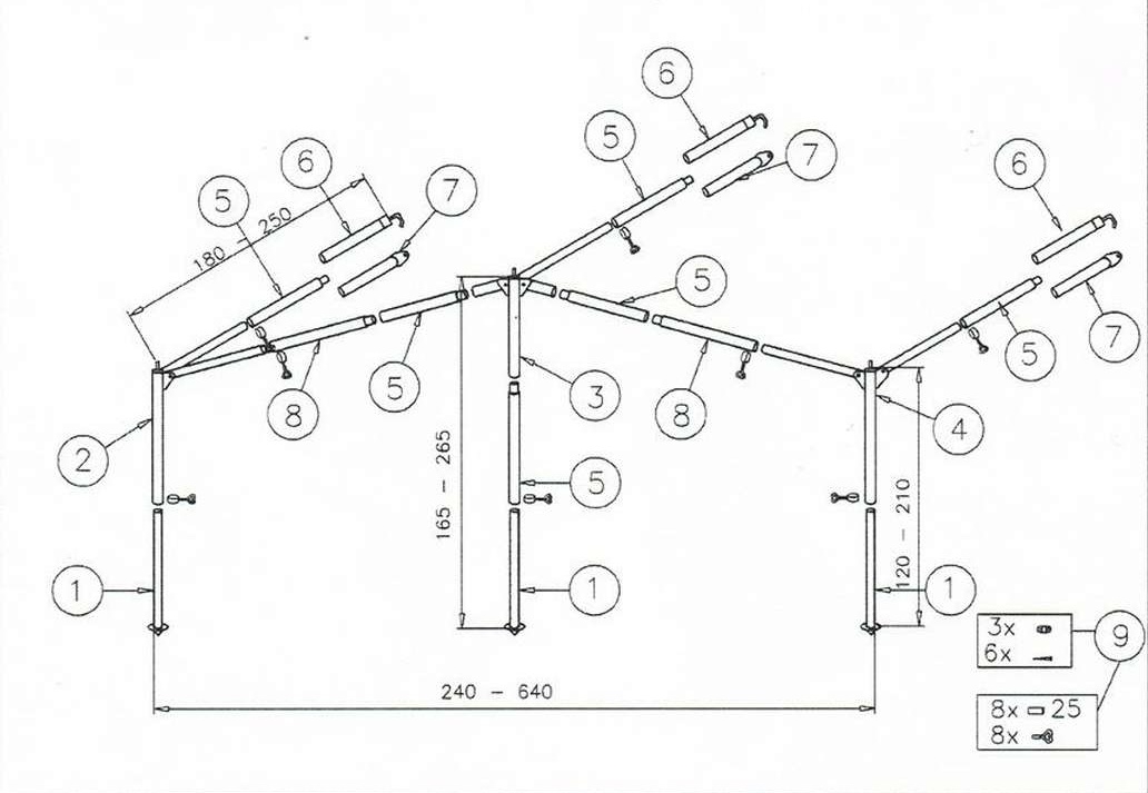 Komplettgerüst Sonnendach 28 mm Alu