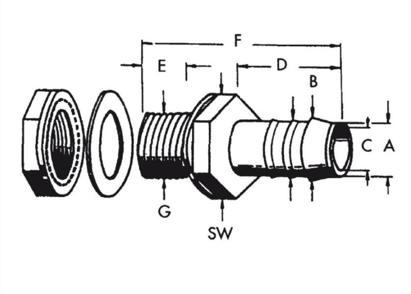 Tankanschluss gerade mit Schlauchtülle 10/12 mm, SB-verpackt