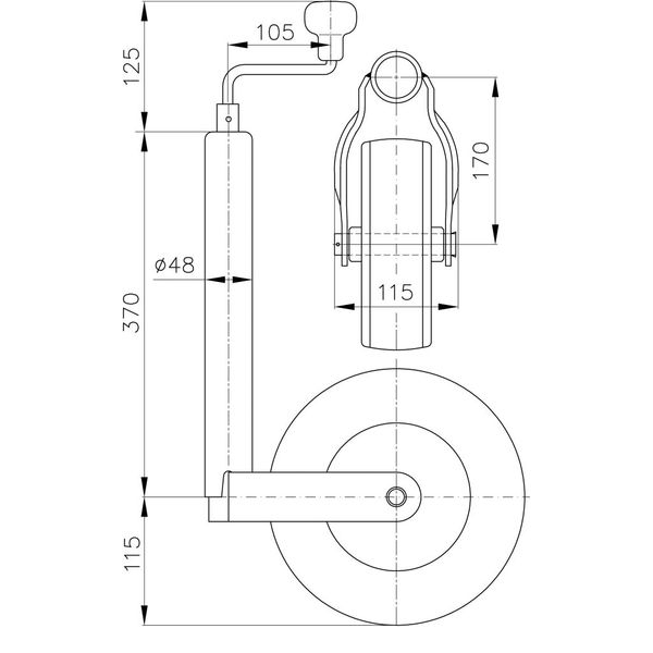 Deichsellaufrad 225 x 70 mm Vollgummi, Stahlfelge